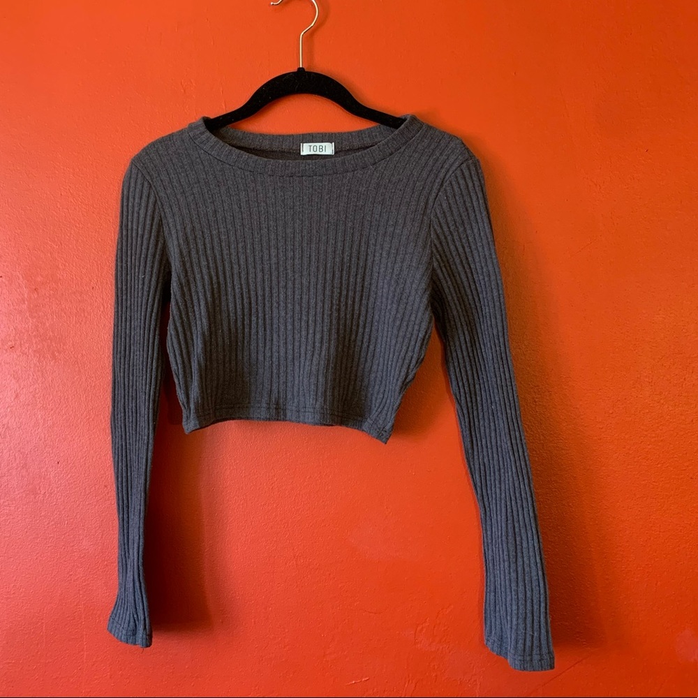 Cropped Knit Ribbed Brown Top